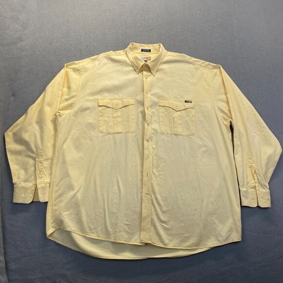 CUTTER & BUCK Button Shirt Size 3XT Long Sleeve YELLOW 100% Cotton TALL,Pockets - Picture 11 of 11